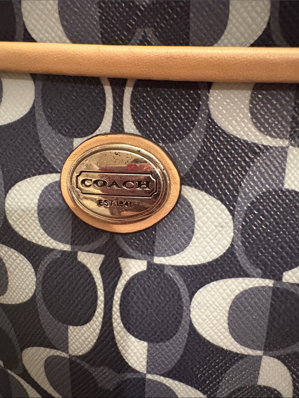 Coach Navy and Black Signature Small Tote with Tan Leather Trim - Picture 2 of 16